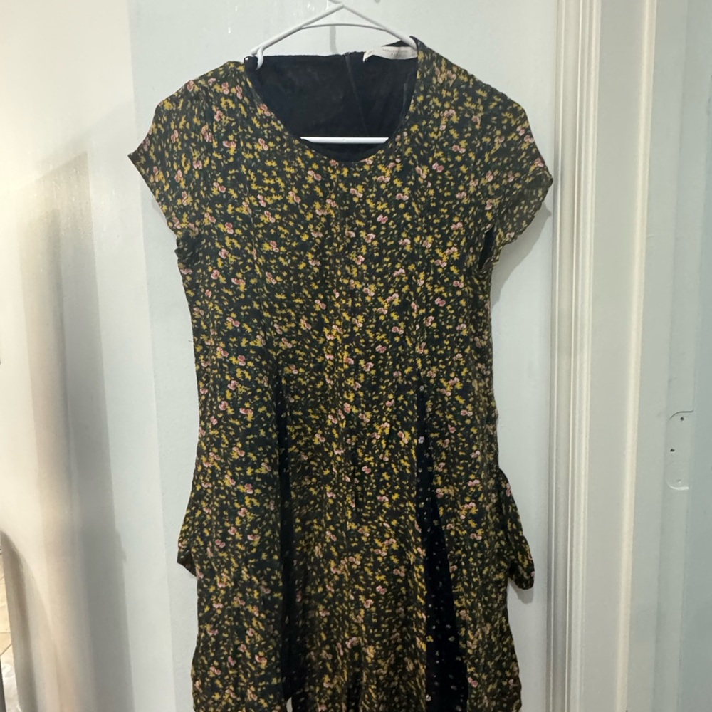 Zara Yellow and White Ruffled Tiered Mini Dress